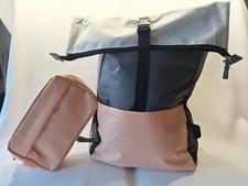 Damen Rucksack Synthetik neu rosa/grau viel Stauraum mit Kosmetiktasche