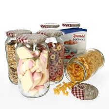 6x Einmachgläser 1062ml Deckel Holz Herz Rot-Dekor Twist-Off TO 82 + Rezeptheft