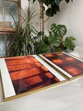 2 gerahmte Kunstdrucke abstrakte Kunst Wandbild Bild Vintage Retro Stil