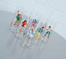 6 seltene Rockabilly Trink Gläser Likörgläser mit Rezepten Vintage 50er J. RAR