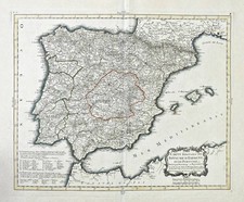 Espana Spain Spanien Espagne Portugal mapa grabado map Karte Bourgoin 1770
