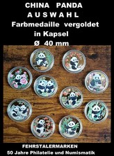 Panda China Medaille Farbig Vergoldet in Kapsel Ø 40mm je 1 zur AUSWAHL !