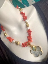 Designer Set, Armband Kette Korallen Barock Perlen Anhänger Perlmutt Unikat