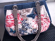 Handtasche Recycling Jeans Handarbeit XL Handkunststickereien Schmetterlinge