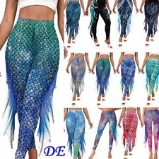 DE ranrann Damen Meerjungfrau Kostüm Leggins Glanz Mermaid Fisch Schuppen Hose 