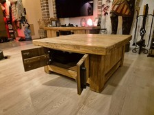 Lowboard m. 2 Tür & 2 F, Fernsehtisch Teak und Couchtisch Teak 4 Türen SET 2 Möb