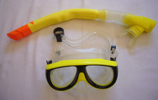 Schnorchelset Brille (Temperad Glass) und Schnorchel gelb Erw.+ Kind Größe S/M