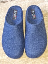 Haflinger Grizzly  Schurwolle-Hausschuhe Filz-Pantoffel Größe 45 Blau NEU