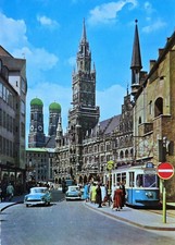 AK München Marienplatz Tram 21 Autos 1964