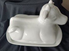 Butterdose Käseglocke mit Deckel Porzellan Kuh Rind Weiß Wie Neu Butterdose