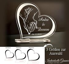 Valentinstag Geschenk Acryl Herz Aufsteller  Wunschgravur Liebe Hochzeit Hände