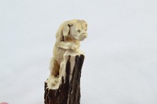 Handgeschnitzter kleiner Hund Spazierstock Gehstock oberer Griff Geweih Horn Sheffield