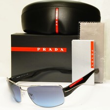 Prada blau schwarz Sonnenbrille silber Metallfarbverlauf SPS 53N 1BC-5I1 rot gestreift