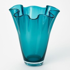 Vase glas gewellt türkis - glas,