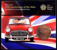 Unzirkulierte £5 Münze - 50th Anniversary of the Mini - The Royal Mint  2009 #B1