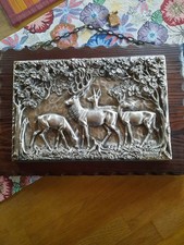 Jagdmotiv, Metall?,Relief, Künstlerhandwerk, Hirschrudel, Meisterhand Geschnitzt