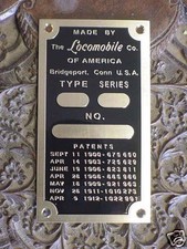 Locomobile Patent Und Datenplatte Säuregeätzt Messing 1900 - 1912 +