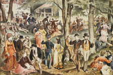 Ludwig BECHSTEIN Sonntag im Stadtpark Jugendstil Gemälde Miniaturmalerei um 1900