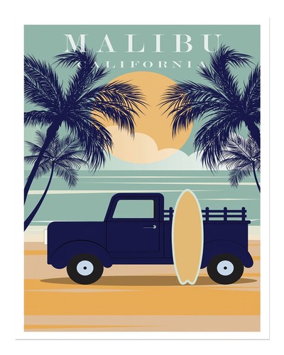 Malibu surf vintage poster - surf,