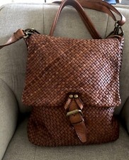 Ledertasche Flechtleder Cognac Handtasche Boho Echtleder NEU