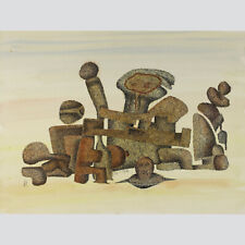 Kubistisch-Figürliche Federzeichnung, aquarelliert. Monogrammiert, 1981