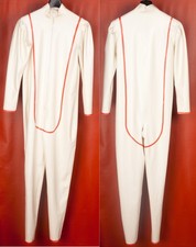 c6 LATEX RUBBER GUMMI CATSUIT GANZANZUG 48 OFFEN WEISS rote Streifen lantern