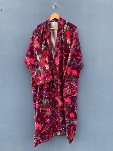 Indisch rot vogel kimono samt - rot,