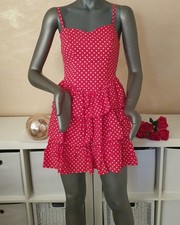 Rockabilly Kleid Sommerkleid Minikleid Trägerkleid rot + weiße Punkte Gr. 36 S
