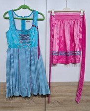 Gamsbock Damen Dirndl Kleid Kariert bestick mit Schurz gr. 38 Pink Türkis Weiss