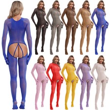 DE Damen Bodystockings Nachtwäsche Bodysuit Body Overall Schritt Offen Ganzanzug