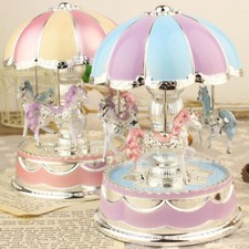 Spieldose klein "Karussell" Spieluhr Musikdose Vintage Stil mit Licht Rosa/ Lila
