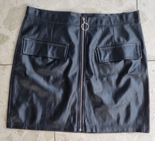 Leder Optik Rock Damen Imitat Schwarz 40 42 M  Kurzer Midi Sexy Glänzend Lack