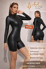 36 Damen Kunstleder Jumpsuit