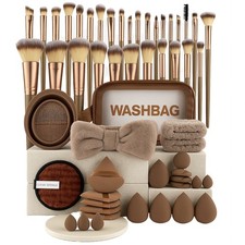 56-teiliges Make-up Pinselset mit Schwämmen, Stirnband & Tasche – Profi-Qualität