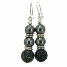 BAILYSBEADS schwarz Fossil-Achat & MK Perle Ohrringe 925er Silber Ohrhaken 