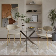 Hochwertiger Esstisch Amara 120 cm rund aus Stahl und Glas, Glasplatte, Chrombeine