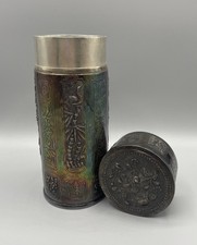 Antike Große Jugendstil Dose Deckeldose Vögel Blumen Antik Alt Silber Versilbert