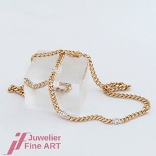Collier/Kette - Panzerkette massiv mit 5 Brillanten - 14K/585 Gelbgold/Weißgold