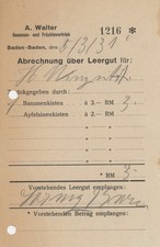 Abrechnung Baden-Baden Walter Leergut Winzrieth Rotenfels 1931