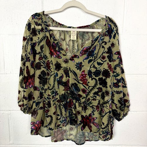 Vtg green floral velvet - green,