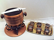 Kupfer Feuerzangenbowle Vintage Set 6. Gläser im Kupferhalter Jenaer Glas Retro