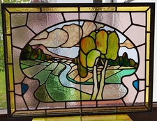 2 Jugendstilfenster mit Landschaftlicher Darstellung um 1900