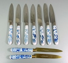 9 Obstmesser mit Porzellangriff - Dekor Zwiebelmuster - Länge: 15,5 cm
