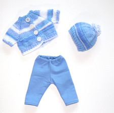 Puppenkleidung für die Babypuppe 32-34 cm, Mütze, Strickjacke, Hose