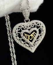 925 Sterlingsilber Diamant Akzent "Mama" Herz verziert Anhänger 18" Kette Halskette
