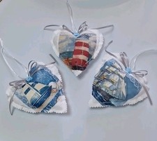 3 Herzen ,  Stoff Herzen , Anhänger, Fensterdeko, Maritim 