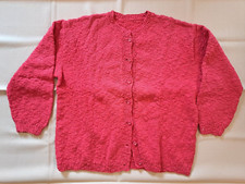 Strickjacke rot Bouclégarn Gr. 42 44, mit Knöpfen, Langarm, selbstgestrickt DIY