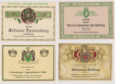 9 Wein-Etiketten Deutsche Anbaugebiete ab 1935, alle im Scan