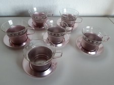 6 DDR Teegläser im Aluhalter