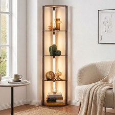 Stehlampe mit holz regal - stehlampe, holz-regal